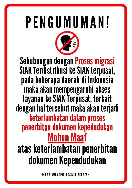 KENDALA TEKNIS, PELAYANAN PENERBITAN DOKUMEN MASIH BELUM BISA DILAKUKAN
